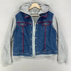 VTG‎ Y2K Liz & Co Jean Jacket Womens M-L Thermal Hooded Grunge Rocker Skater 90s